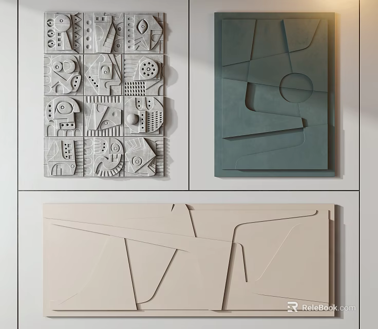 Modern Abstract Textured Wall Art Decor With Geometric Patterns And Shapes 3d model