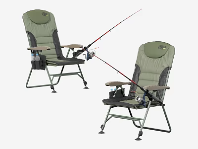 Portable Folding Fishing Leisure Chair With Fishing Rod Holder And Water Bottle Pockets 3d model