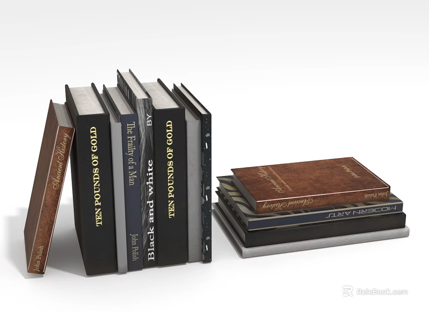Vintage Books With Brown And Black Covers Standing And Stacked In Classic Arrangement 3d model 