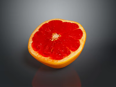 Sliced Grapefruit With Vibrant Red Flesh And Yellow Peel On Dark Background 3d model