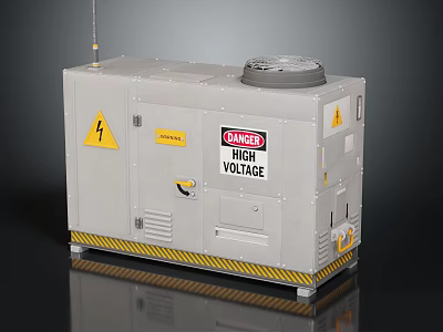Gray High Voltage Equipment With Wheels Warning Labels And Top Circular Component 3d model