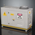 Gray High Voltage Equipment With Wheels Warning Labels And Top Circular Component 3d model