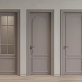 Light Gray Hinged Doors With Golden Handles Glass Panes Arched Top And Flat Panel Design 3d model