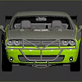 Gray Two Door Sports Car With Neon Green Stripes Black Rear Spoiler And Alloy Wheels