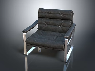 Black Leather Single Sofa With Metal Frame For Modern Living Room 3d model