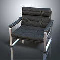 Black Leather Single Sofa With Metal Frame For Modern Living Room