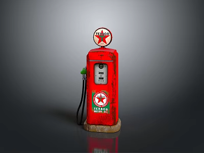 Red Vintage Standard Gasoline Pump With Star Logo Base And Nozzle 3d model