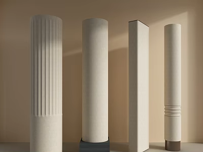 Various Designed Neutral Toned Columns With Different Shapes In Warm Interior 3d model