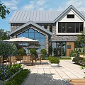 Stunning Courtyard Garden With Outdoor Dining Set Umbrella Stone Paving And Lush Green Plants