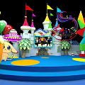 Colorful Children Stage Design With Castle Structure Balloons Pinwheel And Cartoon Decorations