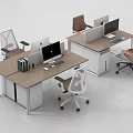 Modern Office Workspace With Multiple Wooden Top Desks White Frames Ergonomic Chairs And Computer Monitors