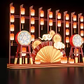 Traditional Chinese Decorative Display With Lanterns Drums And Fan Ornaments