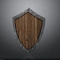 Medieval Shield With Wooden Surface Metal Rim And Decorative Rivets