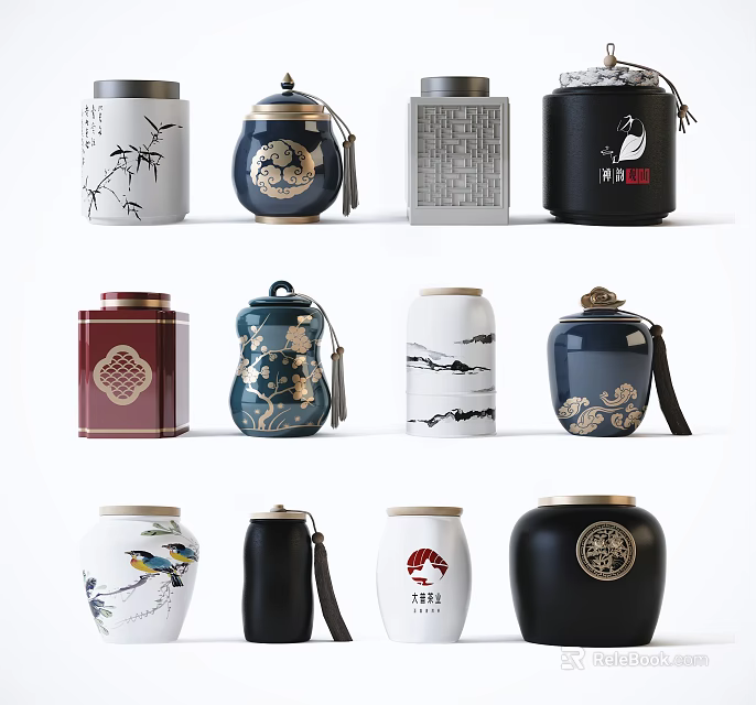 Colorful Ceramic Storage Jars With Traditional Patterns For Household Decoration 3d model 