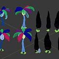 Cartoon Style 3D Tree Models With Palm And Conical Trees For Animated Scenery 3d model