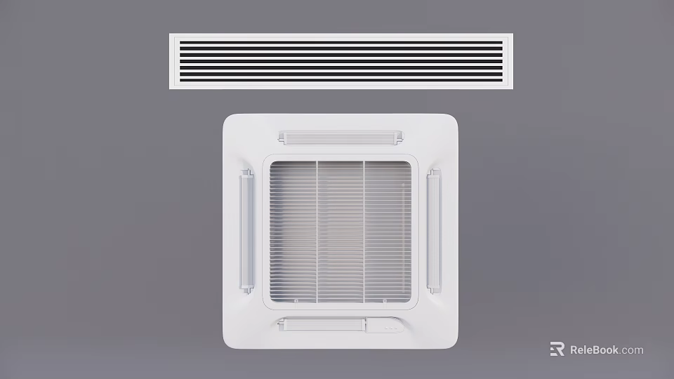 Modern White Air Conditioner Vents With Long Grille And Square Panel Design 3d model 