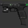 Tactical Black Pistol with ID ALPHA Label Green Indicator Light and Streamlight Attachment
