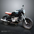 Custom BMW Vintage Motorcycle With Black Body Red Leather Seat And Round Headlight