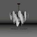 Medieval Droplight With Glass Leaf Design And Golden Chain Decorative Fixture