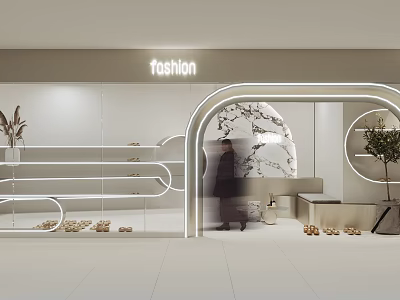 Modern Fashion Store Interior With Neon Lighting Arched Entrance And Shoe Displays 3d model