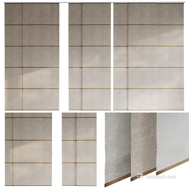 Modern Textured Curtains with Neutral Tones Panel Patterns and Linen Fabric 3d model