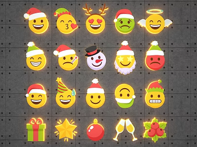 Festive Christmas Emoji Set With Santa Hats Reindeer And Holiday Decorations 3d model