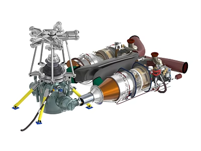 Detailed Engine Mechanical Structure With Turbo Combustion Chamber Exhaust Pipe And Support Bracket 3d model