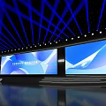 High End Stage Setup With Blue Background Three Large Screens And Logo 3d model