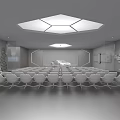 Modern Meeting Room Interior With White Chairs And Geometric Skylight Design