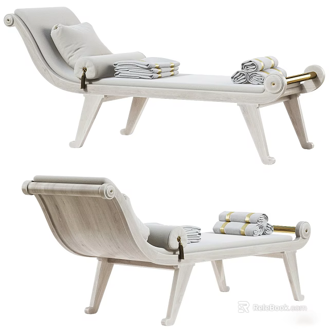Elegant Modern Footstool With Wooden Frame Upholstered Seat Stacked Towels And Gold Accents 3d model 