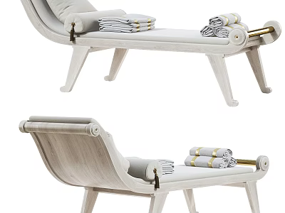 Elegant Modern Footstool With Wooden Frame Upholstered Seat Stacked Towels And Gold Accents 3d model
