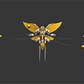Smart Robot With Yellow Mechanical Wings Connected To Orange Orbs Via Wires