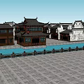 Traditional Chinese Commercial Street Featuring Tea Shop Gusheng Hall Red Lanterns And Architecture