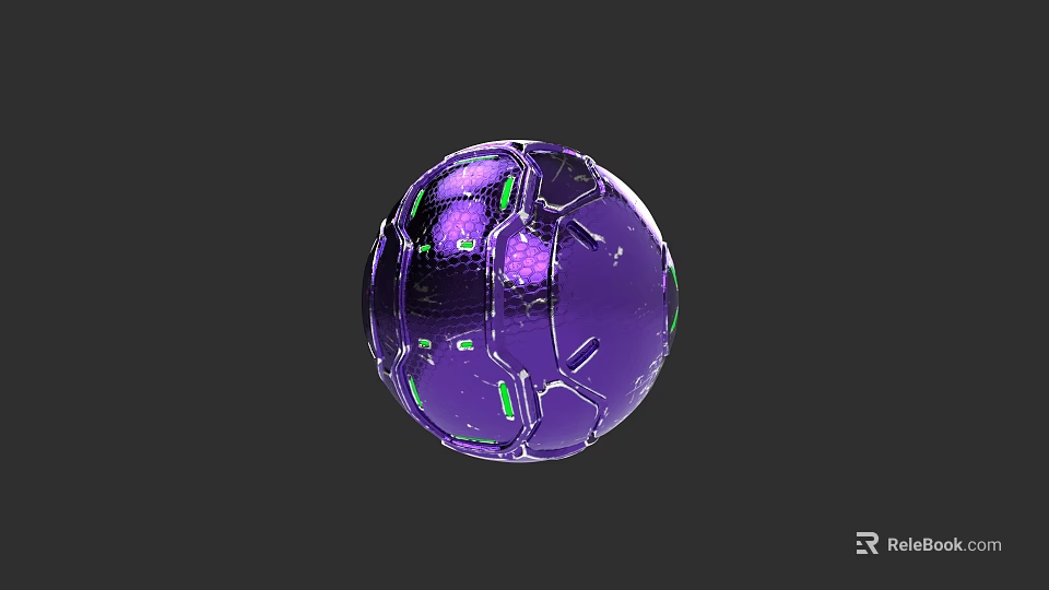 Futuristic Purple Sphere Weapon With Green Glowing Accents And Geometric Design 3d model 
