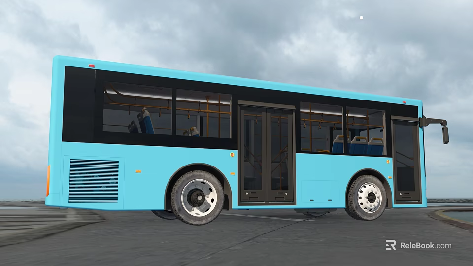 Blue Modern Bus Exterior Design Featuring Black Windows And Doors 3d model 