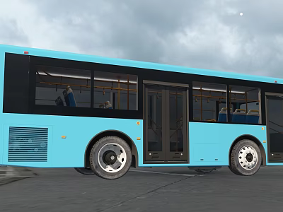 Blue Modern Bus Exterior Design Featuring Black Windows And Doors 3d model