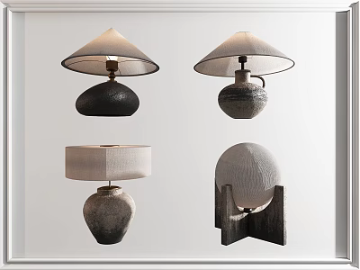 Stylish Modern Table Lamps With Unique Ceramic Bases And Fabric Shades 3d model
