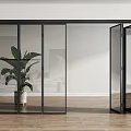 Glass Folding Doors With Black Frame Modern Interior Wooden Floor And Plant
