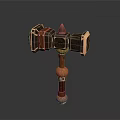 Hardware Tool Hammer With Wooden Handle Metal Head And Decorative Square Sides Flame Logo