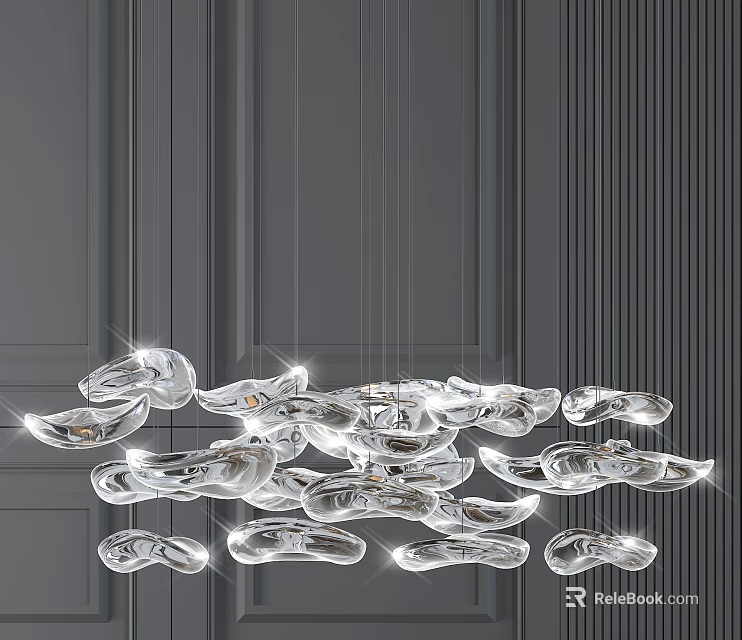 Elegant Modern Transparent Crystal Chandelier Featuring Cloud Like Irregular Pendant Design 3d model