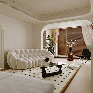 Quiet Ancient Style Living Room Without Main Lamp Living Room New Chinese Style Living Room Fabric Sofa Coffee Table Combination Leisure Chair Ancient Style Ornaments Combination Potted Flower Art Flower-arranging 3d model