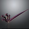 Multi Headed Dragon with Pink and Purple Long Body and Sharp Fangs 3d model