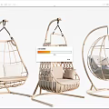 Modern Rattan Hanging Chairs With White Cushions And Stand Design