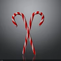 Crossed Red And White Striped Candy Canes Against Dark Background With Shiny Reflection