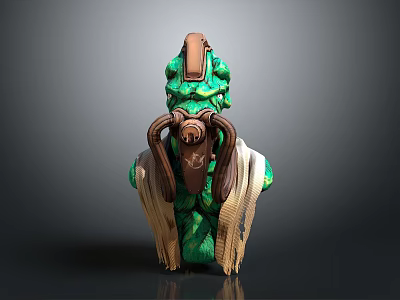 Intricate Green Game Movie Character With Armor Like Structure And Wooden Decorative Details 3d model