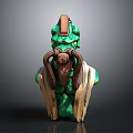 Intricate Green Game Movie Character With Armor Like Structure And Wooden Decorative Details