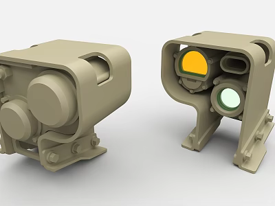 Industrial Equipment Two Mechanical Units With Yellow Green Lenses And Metal Housing Structures 3d model