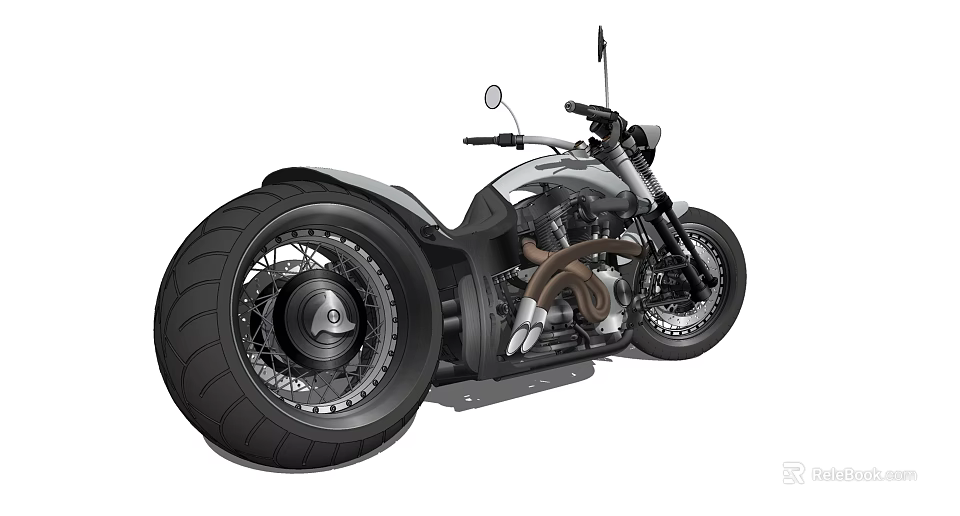 Vintage Style Black And Silver Motorcycle With Large Tires Chrome Details 3d model 