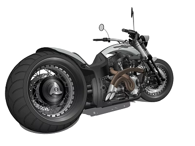 Vintage Style Black And Silver Motorcycle With Large Tires Chrome Details 3d model