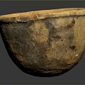 Hand Carved Clay Bowl Sculpture With Ancient Textured Surface And Seeds Inside